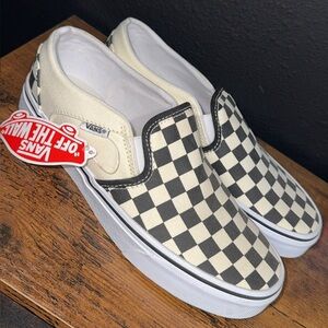Vans Checkered Slip-On Shoes - Black and White